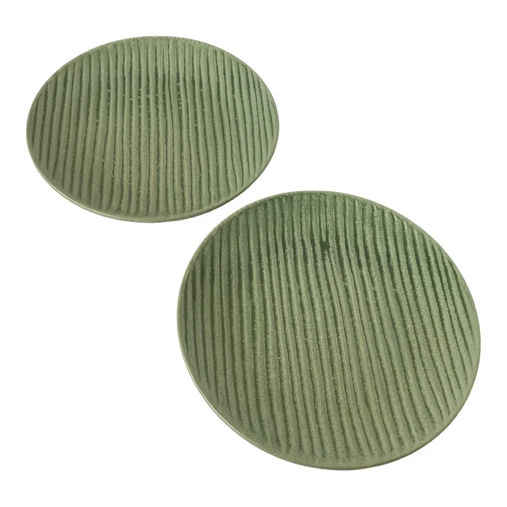 Pier 1 Essentials Stoneware Plate Rippled Green Single Heavy Dinner Plate